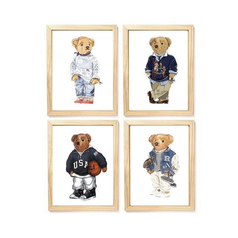 Kit Quadro Decorativo Urso Rl Polo Rauph Lauren Quarto Criança Bebê Enxoval