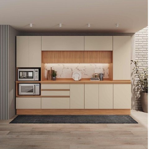 Cozinha Modulada 6 Peças Armários, Balcões, Torre Quente Paneleiro Aroeira CabeCasa MadeiraOriginals Cinza/Sereno