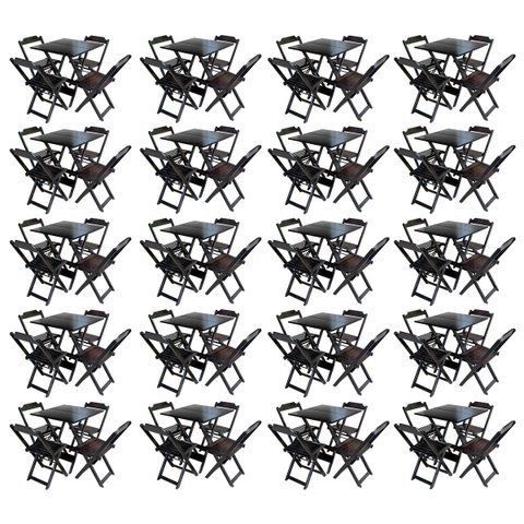 Kit 20 Jogos de Mesa com 4 Cadeiras de Madeira Dobrável 60x60 Ideal para Bar e Restaurante - Tabaco
