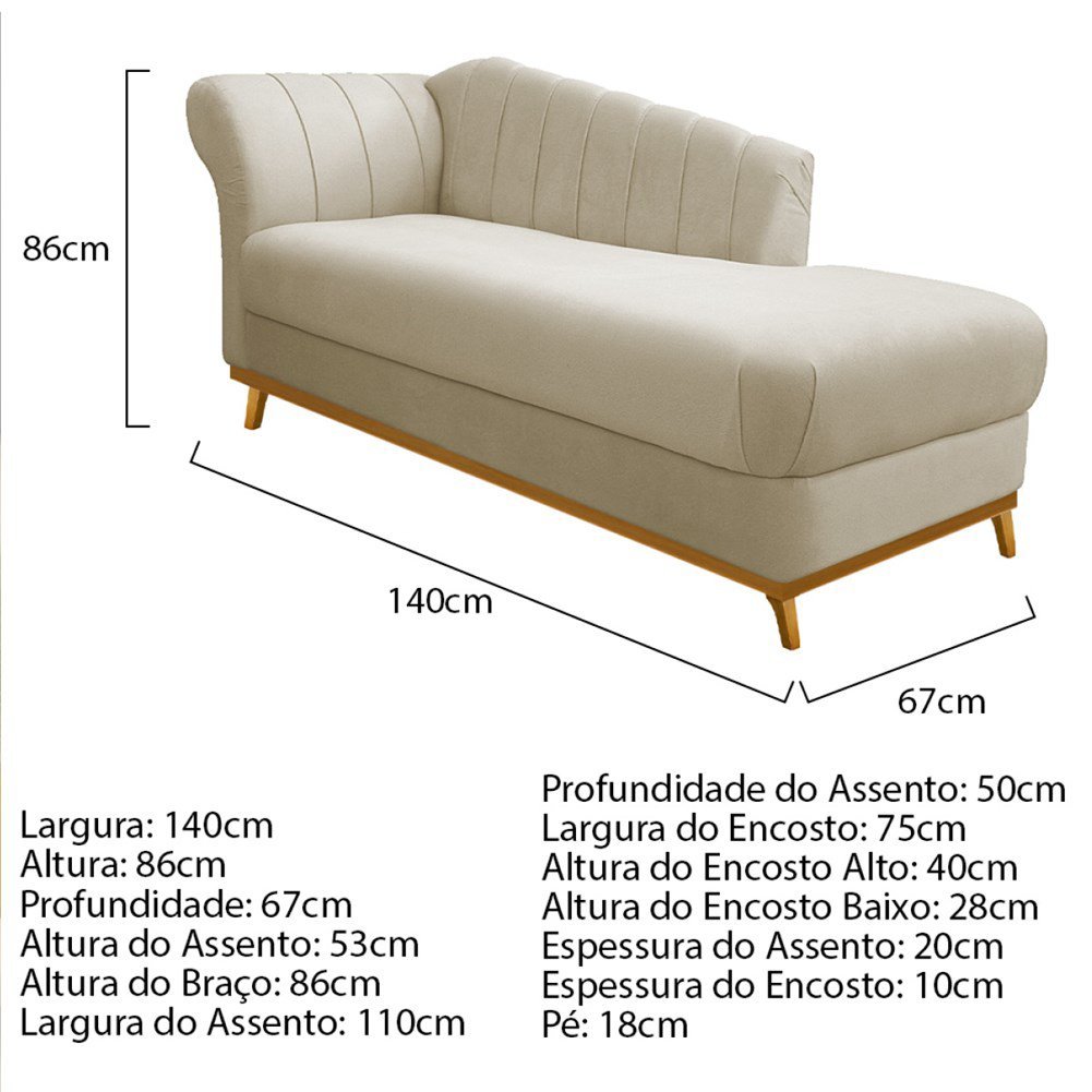 Kit Diva Recamier Vanessa 140cm Lado Direito e 02 Poltronas Laura Linho Bege - Amarena Móveis - 5