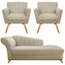 Ver imagem 2 de Kit Diva Recamier Vanessa 140cm Lado Direito e 02 Poltronas Laura Linho Bege - Amarena Móveis