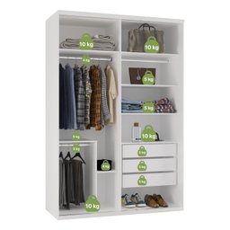 Guarda-Roupa Modulado Solteiro 1,60m 2 Portas de Correr Espelho 3 Gavetas 100% MDF Attuale - 5 Guarda-Roupa Modulado Solteiro 1,60m 2 Portas de Correr Espelho 3 Gavetas 100% MDF Attuale - 5