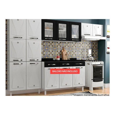 Cozinha Modulada Completa Star New 3 Peças (2 Armários + 1 Paneleiro) Cpt106 Branco/preto -