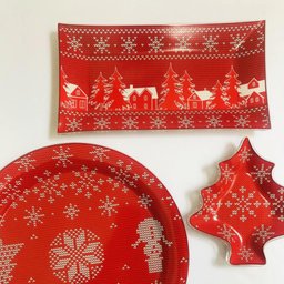 Conjunto Natalino: Travessa, Petisqueira, Prato para Bolo - 1
