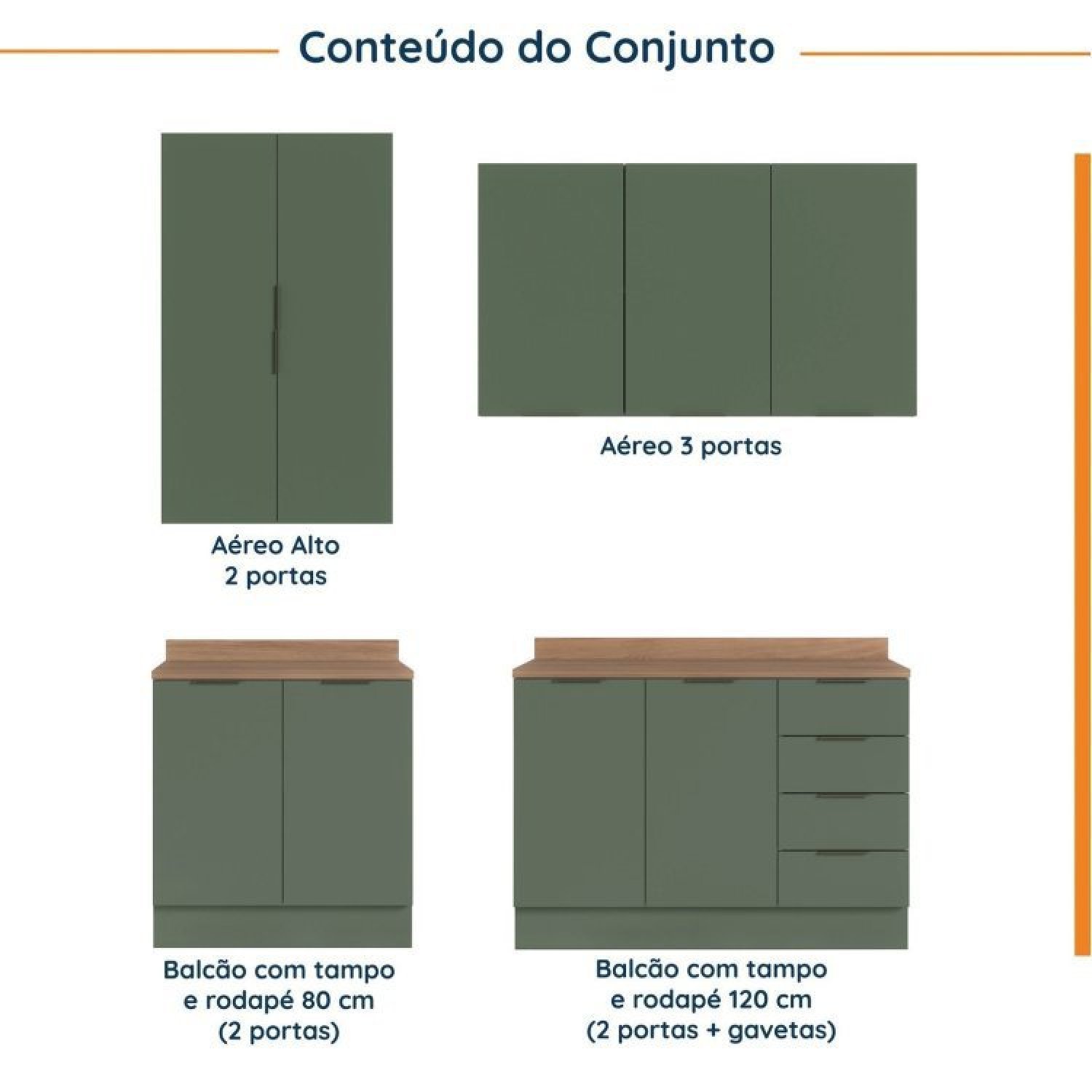 Cozinha Modulada 4 Peças com Tampo 2 Aéreos 5 Portas e 2 Balcões Ipanema CabeCasa MadeiraMadeira - 7