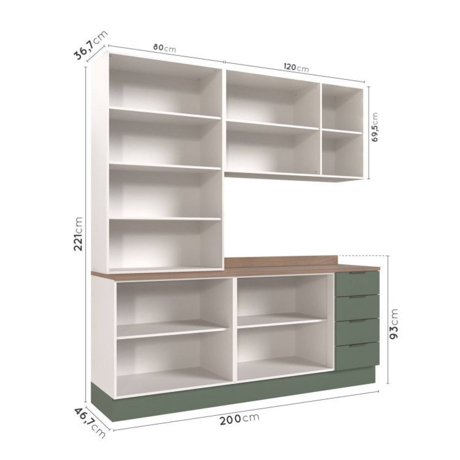 Cozinha Modulada 4 Peças com Tampo 2 Aéreos 5 Portas e 2 Balcões Ipanema CabeCasa MadeiraMadeira - 4