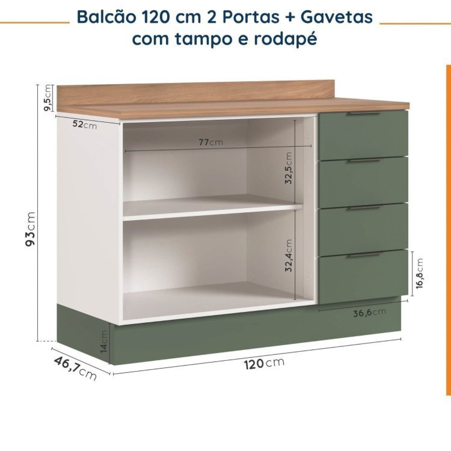 Cozinha Modulada 4 Peças com Tampo 2 Aéreos 5 Portas e 2 Balcões Ipanema CabeCasa MadeiraMadeira - 13