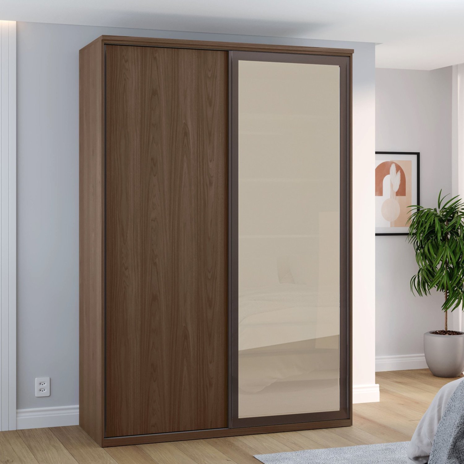 Guarda-Roupa Modulado Solteiro 1,60m 2 Portas de Correr 3 Gavetas Espelho Reflecta MDF Attuale - 1