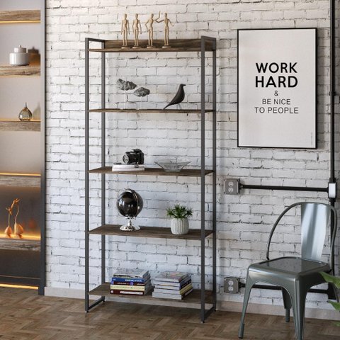 Estante Livreiro Multiuso Dynamica Industrial 80cm 5 Prateleiras C08 Carvalho Dark - Mpozenato