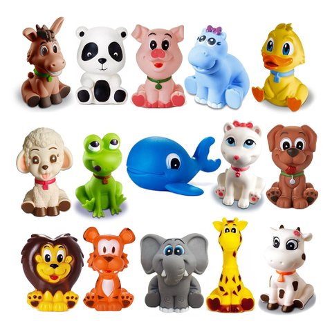 Kit com 15 Brinquedos De Vinil Para Bebê A Partir De 3 Meses