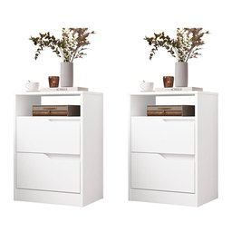 Kit 2 Mesas de Cabeceira Sole 2 Gavetas Flex Branco Fosco - Móveis Albatroz - 1