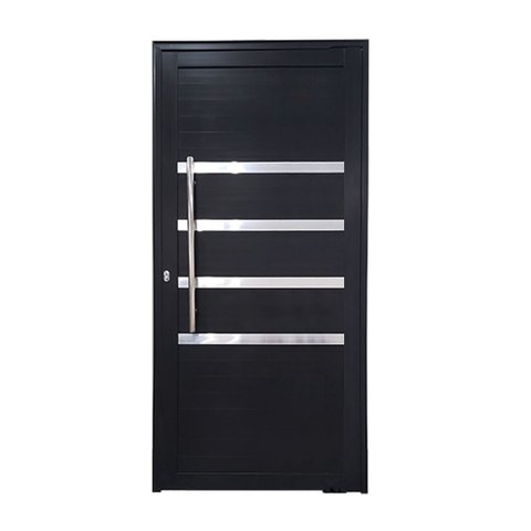 Porta Pivotante de Alumínio Preto com Puxador e Friso Linha 30 Roma - Direita / 210 x 120