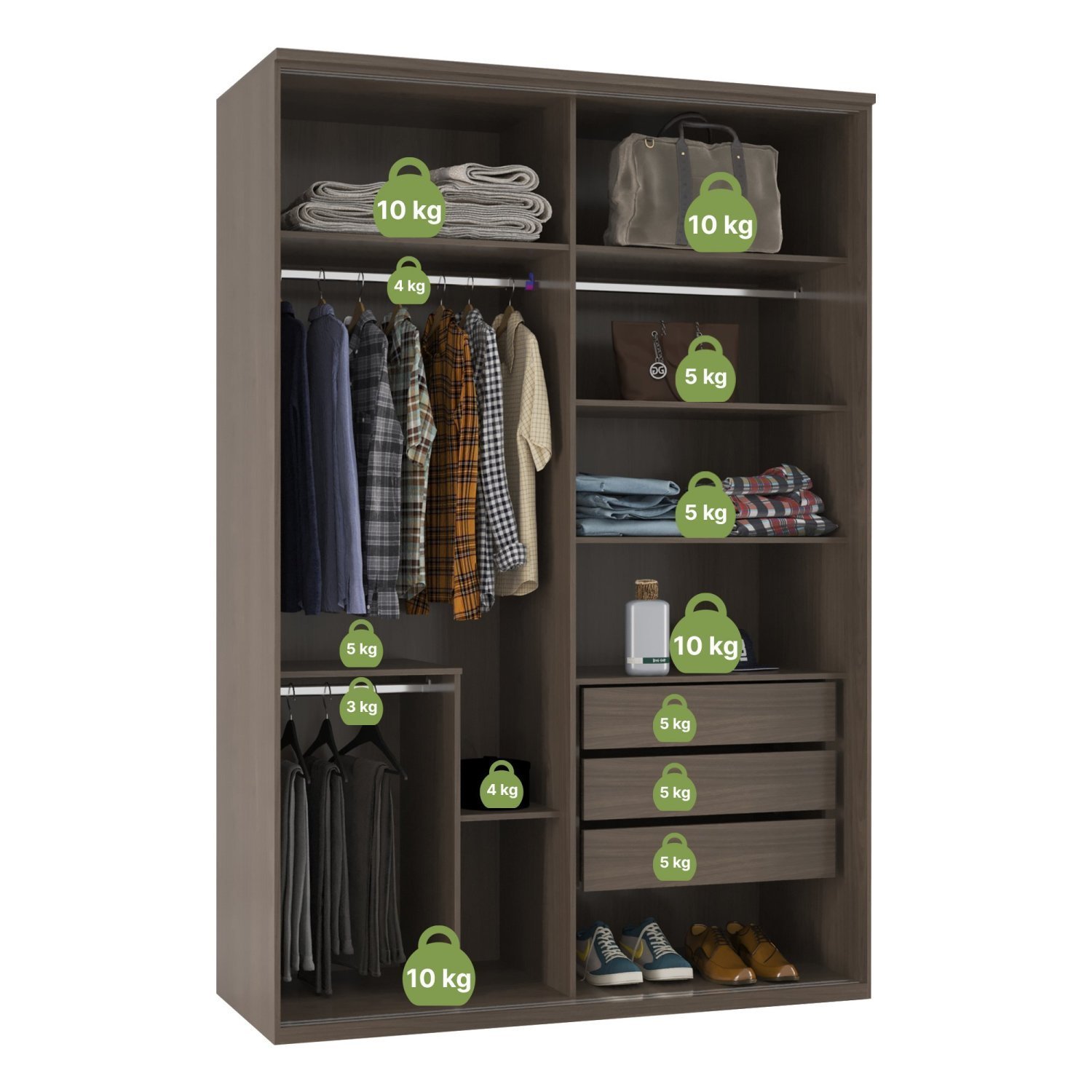 Guarda-Roupa Modulado Solteiro 1,60m 2 Portas de Correr 3 Gavetas 2 Espelhos Moldura MDF Attuale - 5