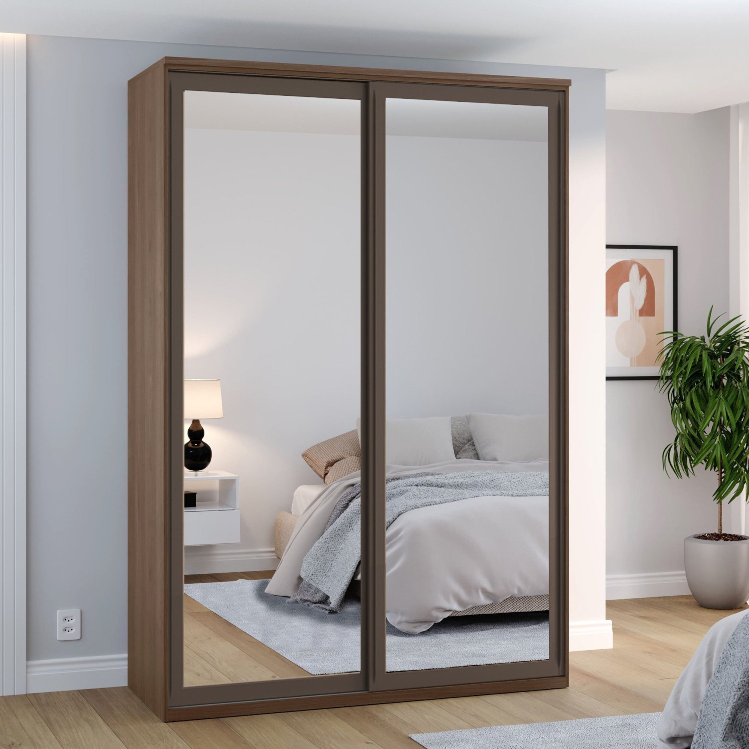 Guarda-Roupa Modulado Solteiro 1,60m 2 Portas de Correr 3 Gavetas 2 Espelhos Moldura MDF Attuale - 1