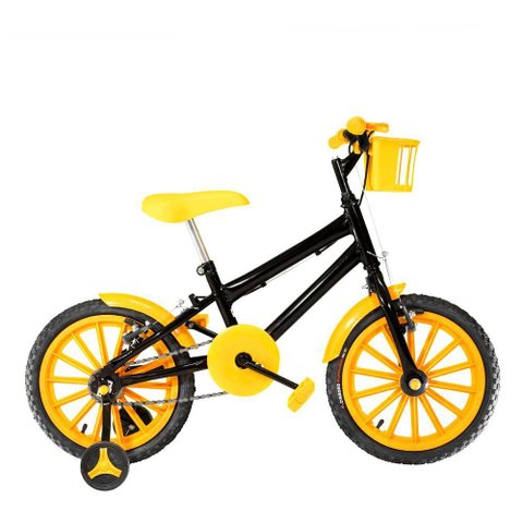 Bicicleta Infantil Masculina Aro 16 Nylon Preta e Amarela