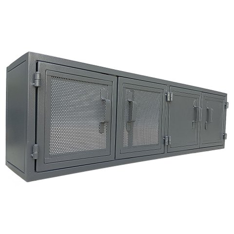 Rack para Parede Estilo Industrial com 4 Portas de Ferro - Cor Cinza Chumbo Texturizado