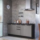 Ver imagem 1 de Kit 2 Balcões Modulados Gabinete Pia e Cooktop 200cm com Tampo Mônaco Cinza Chumbo/Titânio