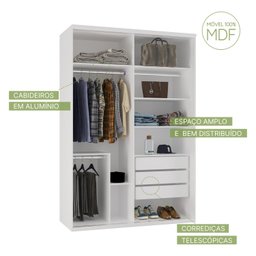 Guarda-Roupa Modulado Solteiro 1,60m 2 Portas de Correr com Espelhos 3 Gavetas 100% MDF Attuale - 6