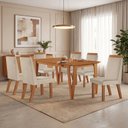 Ver imagem 1 de Conjunto Sala de Jantar Mesa Elos 1,60x0,80 Tampo Amadeirado 6 Cadeiras Riviera Cinamomo/Creme