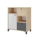 Ver imagem 4 de Armário Multiuso Baixo para Escritório Balcão com 1 Porta 2 Gavetas Nordik Marrom Branco e Cinza Art