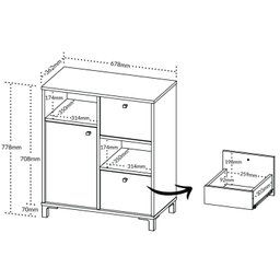 Balcão para Escritório e Home Office com 1 Porta 2 Gavetas Nordik - 5