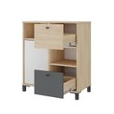 Ver imagem 3 de Armário Multiuso Baixo para Escritório Balcão com 1 Porta 2 Gavetas Nordik Marrom Branco e Cinza Art