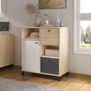 Ver imagem 1 de Armário Multiuso Baixo para Escritório Balcão com 1 Porta 2 Gavetas Nordik Marrom Branco e Cinza Art