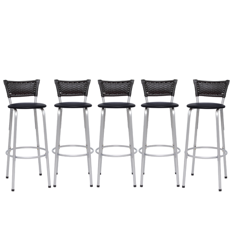 Kit 5 Banquetas Alta Banco para Balcão Junco Preto Àrea Gourmet Ilha Bancada bares Churrasqueira