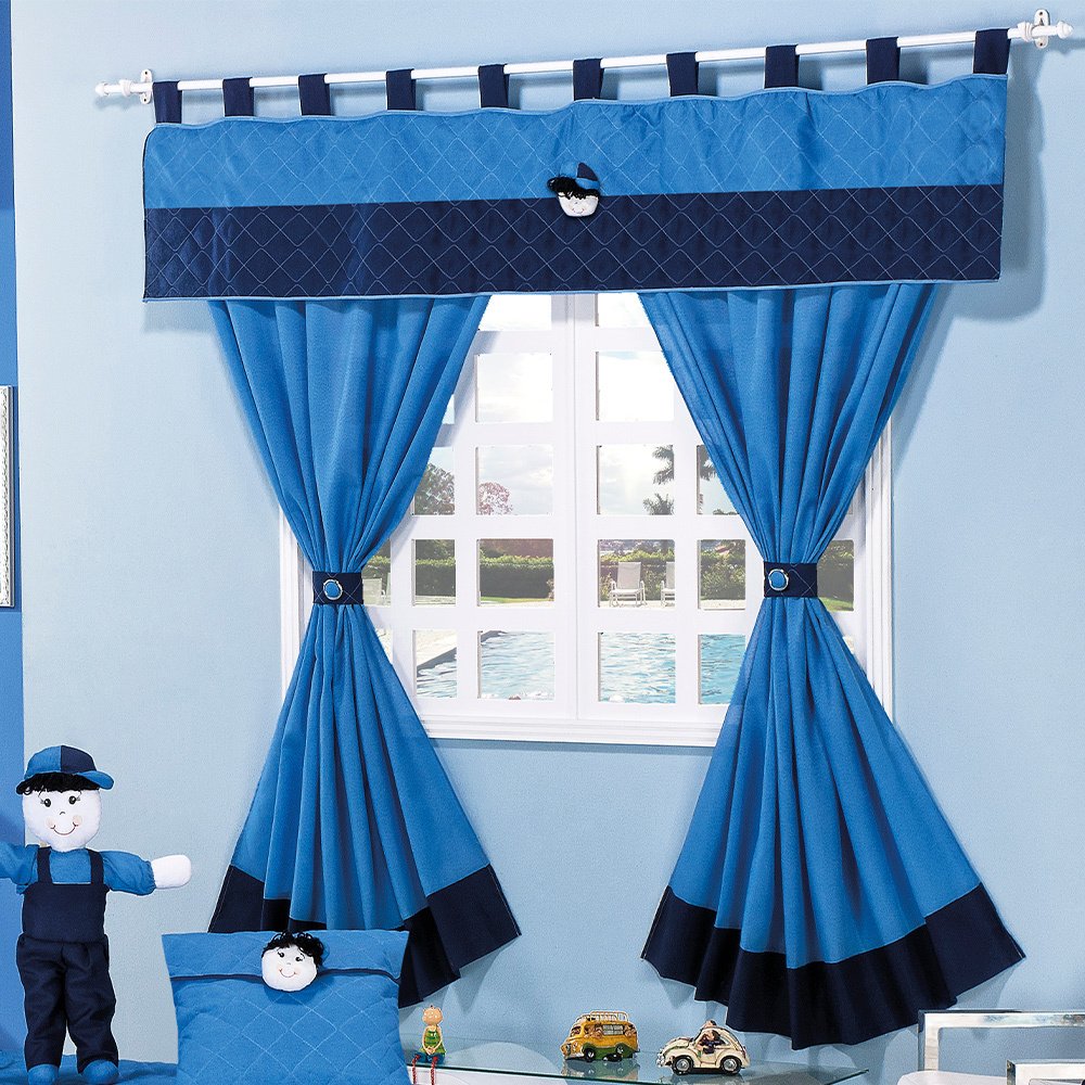 Cortina Little Boy para Varão Simples com Abraçadeiras - Azul