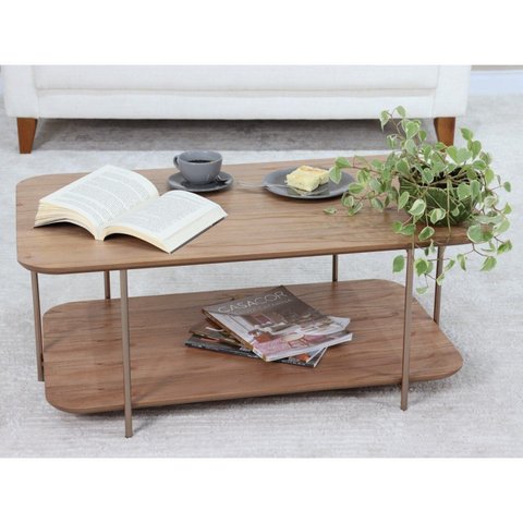 Mesa de Centro Metal/Madeira Onix Marrom