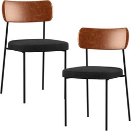 Kit 02 Cadeiras Estofadas para Sala de Jantar Melina L02 Couríssimo Camel Linho Chumbo - Lyam - 1