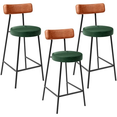 Kit 03 Banquetas Baixa Cozinha Sala Jantar Bancada Milão L02 Couríssimo Camel Facto Verde Musgo - ly
