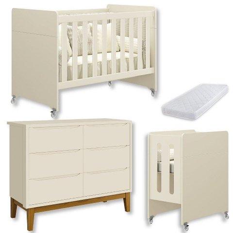 Quarto de Bebê Berço Evolution + Cômoda 6 Gvts + Colchão Areia
