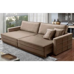 Sofá Retrátil e Reclinável 2,30m Karina Veludo Capuccino Madelina Decor - 1