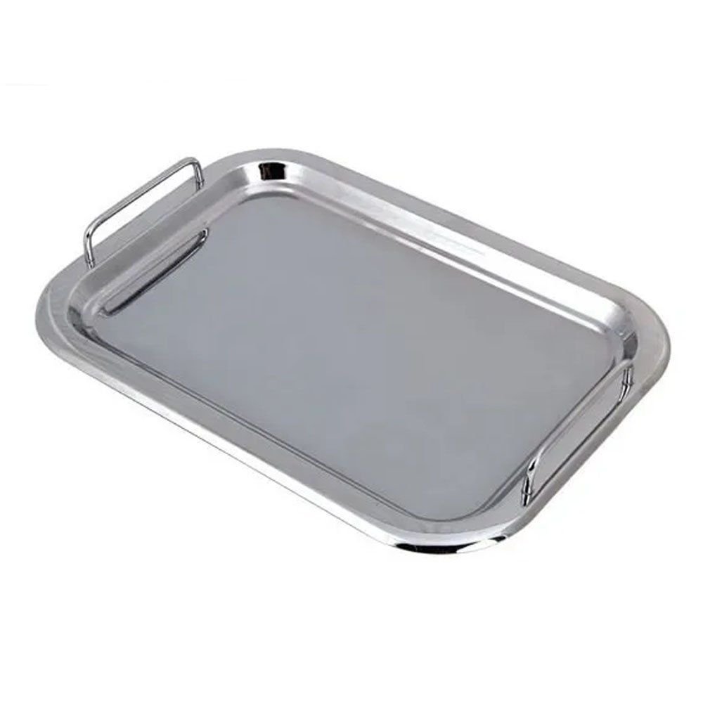 BANDEJA RETANGULAR AÇO INOX COM ALÇA 41X29CM - Inox | MadeiraMadeira