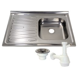 Pia Inox Fabrinox PSD800D 80x52cm, cuba direita, válvula e sifão - 1