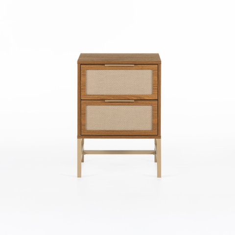 Mesa de Cabeceira Square 2 Gavetas 43 Cm X 40 Cm Louro Freijó - Telinha Rattan