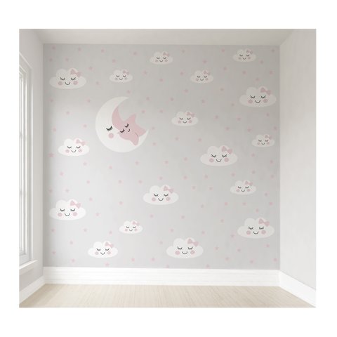 Papel de parede infantil lua estrelinha para quarto de bebê M² PP101