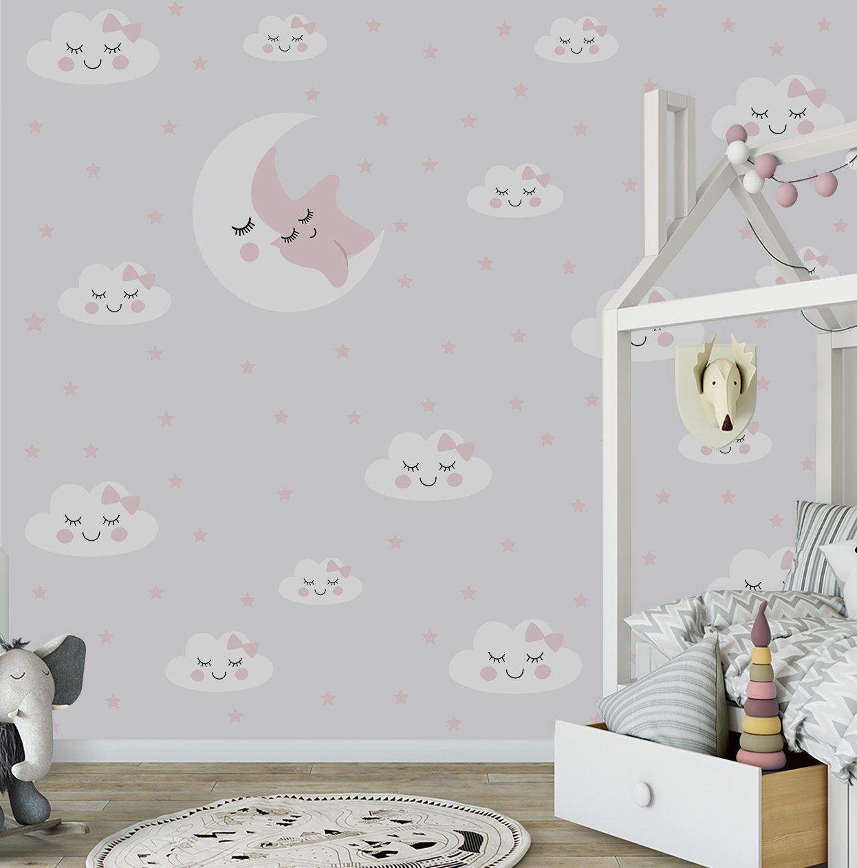 Papel de parede infantil lua estrelinha para quarto de bebê M² PP101 - 5