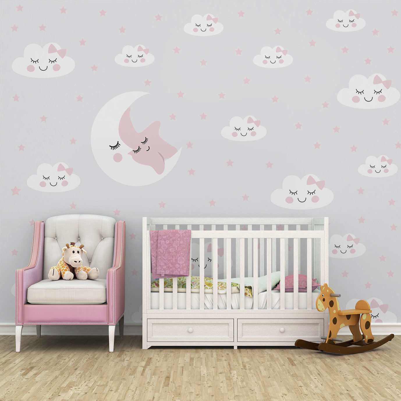 Papel de parede infantil lua estrelinha para quarto de bebê M² PP101 - 4