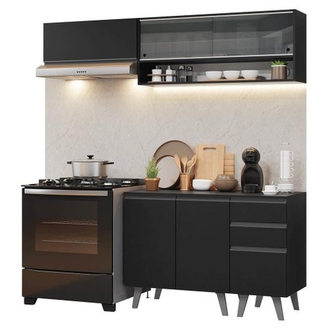 Armário de Cozinha Compacta 200 Cm Preto Nice Madesa 14 Preto