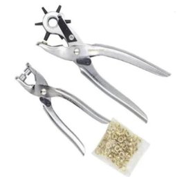 Kit Alicate Furador Vazador Ilhoses 2 em 1 Furador Cinto Couro Ajuste com 100 Ilhos 6 Medidas - 2