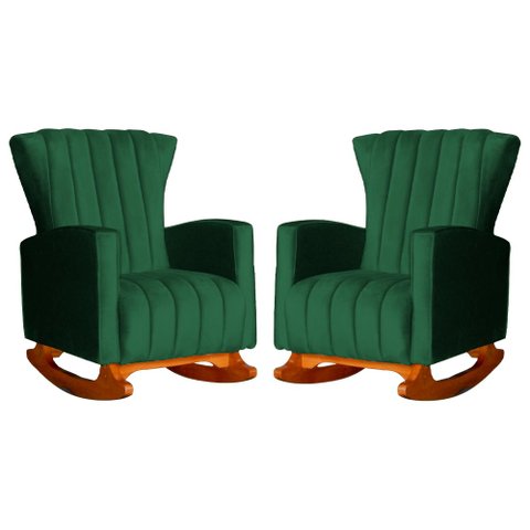 Conjunto 2 Poltronas Estofadas de Balanço Melinda Veludo Verde - LM DECOR