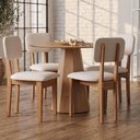 Ver imagem 1 de Mesa Jantar Redonda 117cm com 4 Cadeiras Estofadas MDF Cor:Cinamomo com Gelo