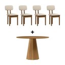 Ver imagem 2 de Mesa Jantar Redonda 117cm com 4 Cadeiras Estofadas MDF Cor:Cinamomo com Gelo