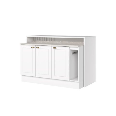 Balcão com Ilha Gourmet 3 Portas com Tampo Americana Henn - Branco Hp Fosco/calcare