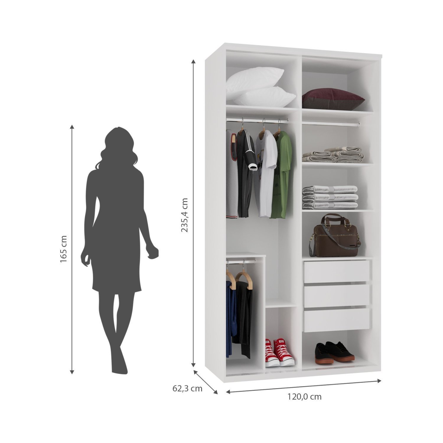 Guarda-Roupa Modulado Solteiro 1,20m 2 Portas de Correr 3 Gavetas 100% MDF Attuale - 4