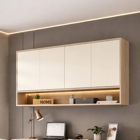 Armário Aéreo 4 Portas com Nicho e Led Office Elegance