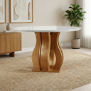Ver imagem 1 de Mesa de Jantar Redonda 110cm Vidro/MDF 4 Lugares Castanho Cinamomo/Off White Nuance Yescasa Marrom