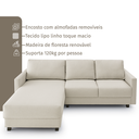 Ver imagem 4 de Sofá Chaise + 2 Assentos 2,40m Linho com Molas Zante Estofama